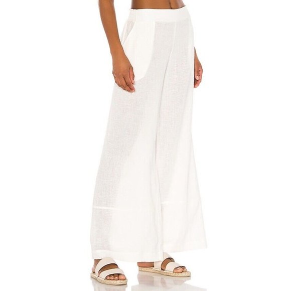 PQ Savannah Smocked Pants Water Lily White Linen Smocked Resort - Picture 4 of 6